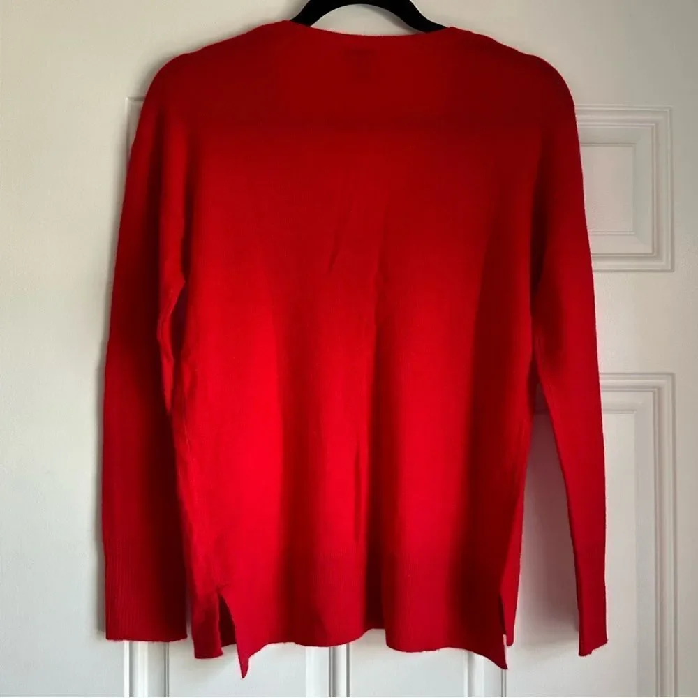 HALOGEN 100% cashmere Nordstrom red V-Neck Pullover Sweater long sleeve‎ size S